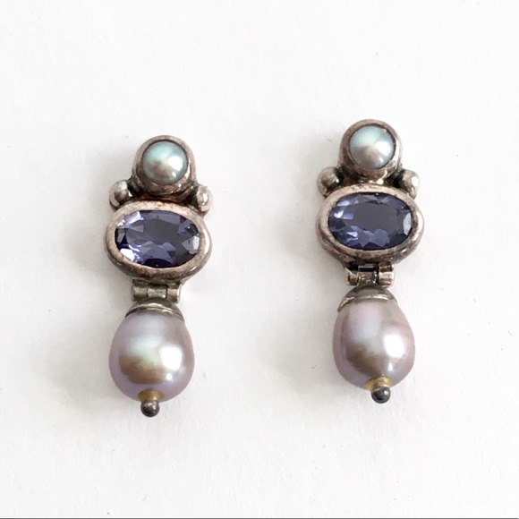 Vintage Jewelry - JGD Janice Girardi Earrings Iolite & Pearl Silver